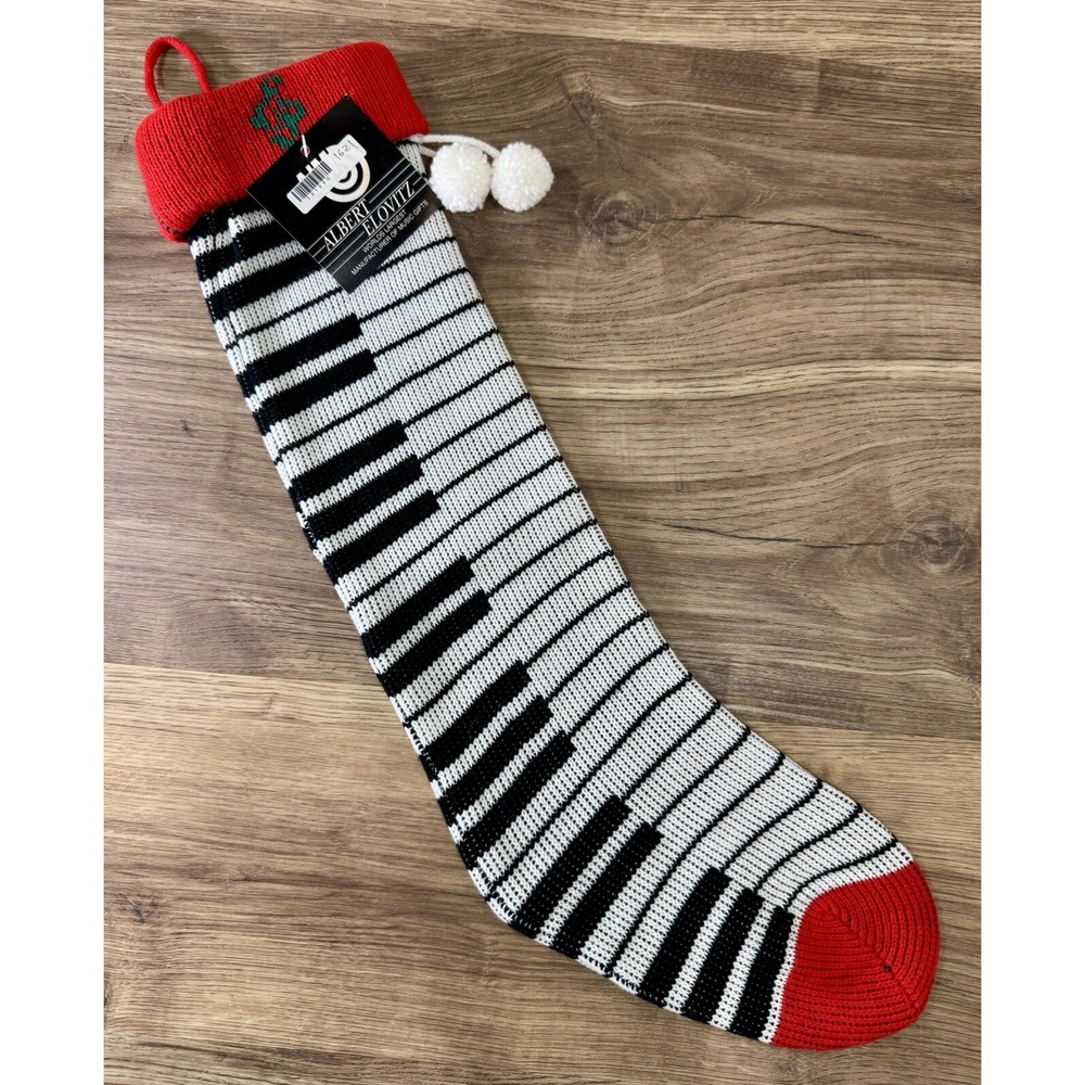 Piano Key Music Christmas Stocking Red Black Vtg 22" NEW Gift Teacher Student